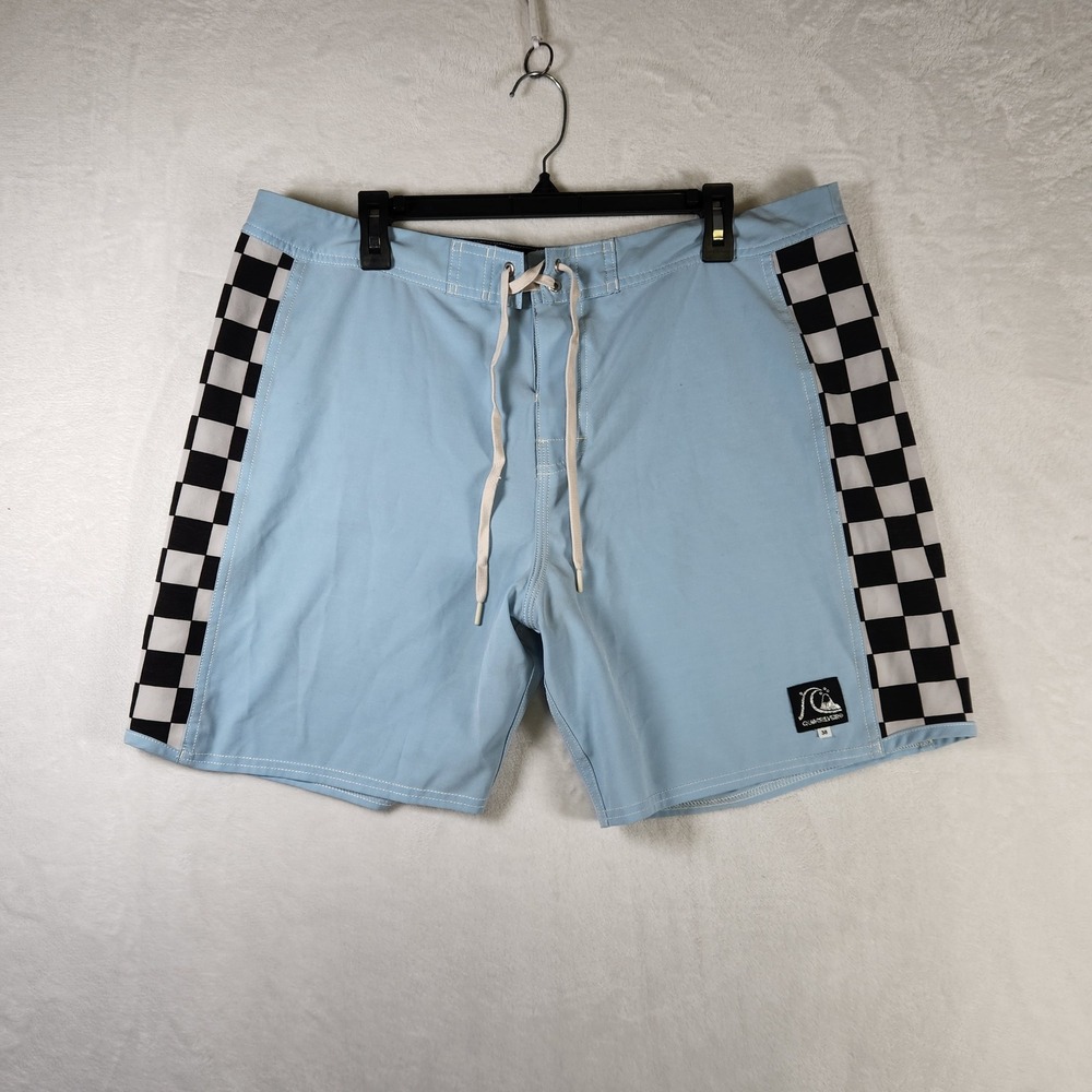 Quiksilver Boardshorts 38 Light Blue Checkered Swim Trunks Echo Beach Men's